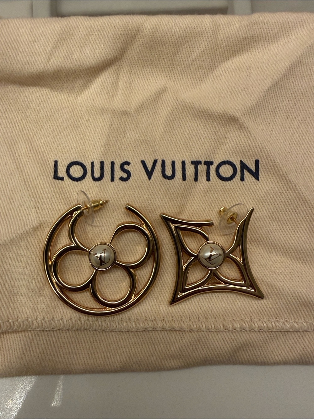 Louis Vuitton Asymmetric Gold-Tone Monogram Flower & Star Earrings